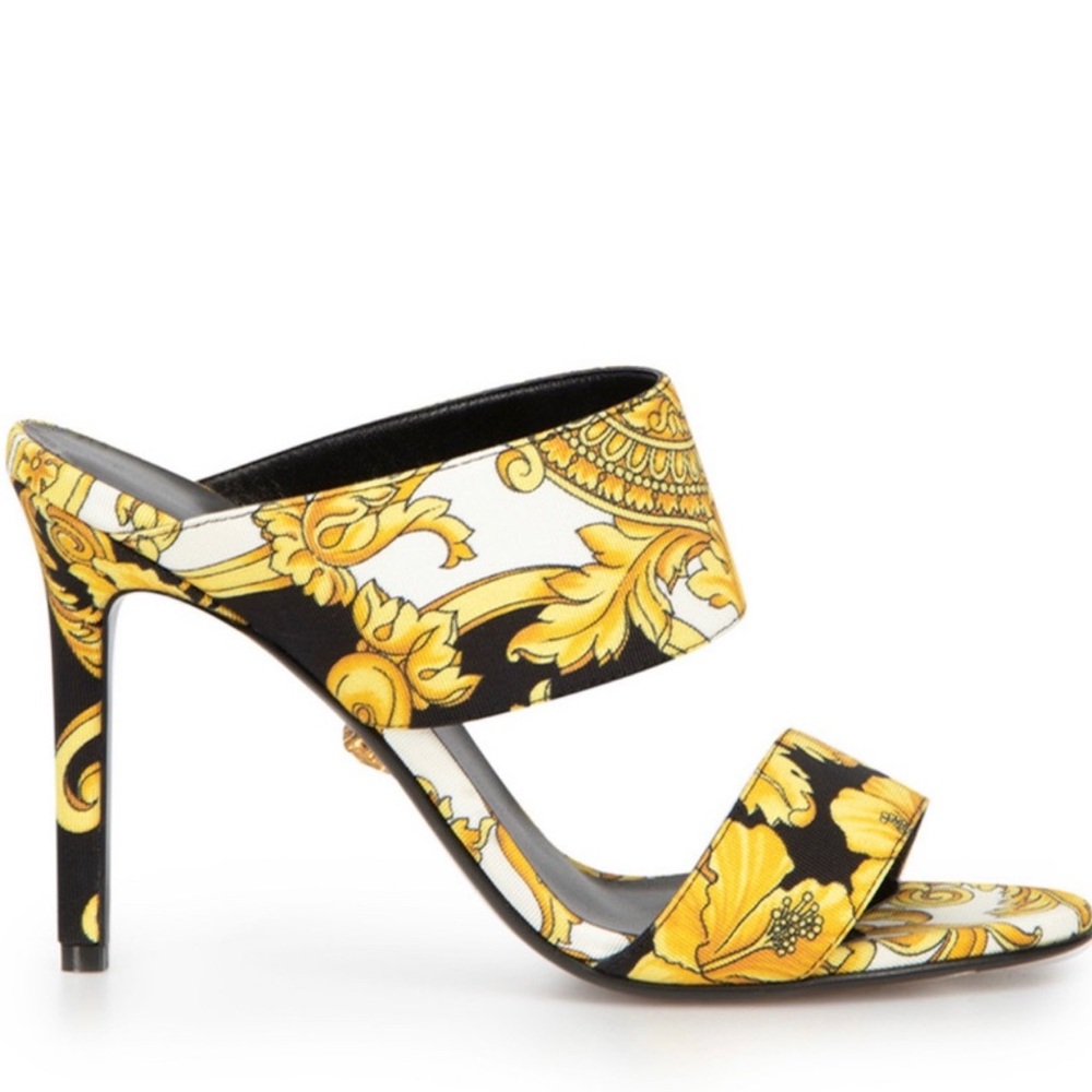 VERSACE Monogram Barocco Print slip on high heel sandals/mules! NEW!NIB! SIZE 40